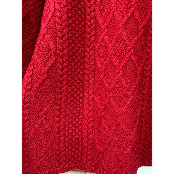 J Crew Cable Knit, Turtle Neck Medium Red Knit Fisherman Wool - Picture 2 of 5